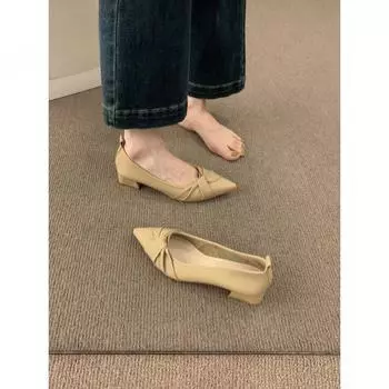 French gentle evening shoes with skirt fairy style soft leather grandma shoes female spring 2024 new pointed single shoes 35