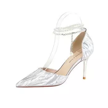French Gentle Pearl Shiny Microfiber One Word Strap Hollow Thin with Two Wear Wedding Shoes High Heels Women s Shoes 37