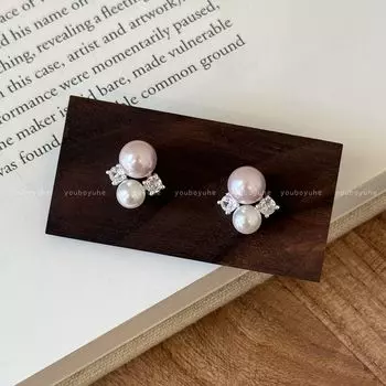 French Gentle Pink Pearl Zircon Stud Earrings for Women 2025 New Arrival Minority Design Earrings Accessible Luxury Fancy Earrings Pink bubble pearl earrings-Silver Needle