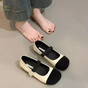 French gentle round head small leather shoes women s 2025 spring new retro flat bottom versatile skirt Mary Jane single shoes 35 чёрный