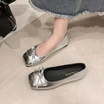 French gentle wind single shoes women s shoes spring 2025 new square head shallow mouth bow comfortable versatile beanie shoes 35 чёрный