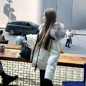 French Heavy Industry Big Fur Collar White Down Cotton Coat Women s Winter Thickened Warm Short Cotton Coat Top S