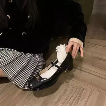 Французские туфли Мэри Джейн на высокой платформе для женщин, новые, в британском стиле, универсальные, на высоком каблуке, с квадратным носком, на толстом каблуке, маленькие кожаные туфли Jk 34