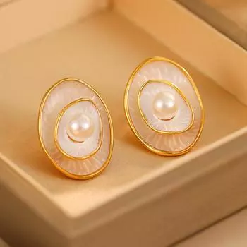 French High-End Double-Layer Pearl Drip Earrings, Personalized Temperament, Light Luxury, Retro Gold Ingot, Cornucopia Earrings. 18K