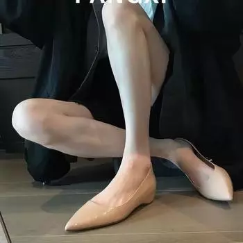 French high-end nude inner height-increasing pointed flat shoes women s 2024 new daily light mouth versatile commuter shoes 35 абрикосовый