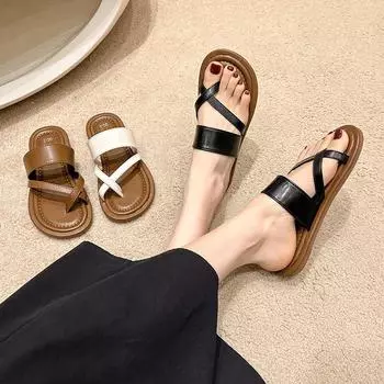 Французский комплект стильных тапочек с носками для женщин, которые можно носить летом 2024 года, новые туфли для отдыха на море, ретро-тапочки 35