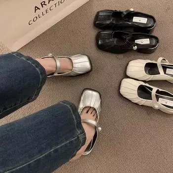 French high-end silver bag head and half slippers for women s 2024 summer lazy people with one foot and thick heels Muller shoes, empty single 35 серебряный