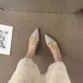 French high-end temperament cool slippers women s spring and summer outer wear flat bottom 2024 Korean version thick heel pointed head bag head ha 35