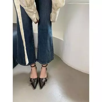 French high-heeled sandals women s spring and autumn 2025 new versatile pointed thin heels one-word buckle hollow professional single shoes 35