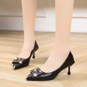 French High Heels 2024 New Korean Version of Shallow Mouth Thin with Spring and Autumn All Matching Pointy Small Heel Shoes 34