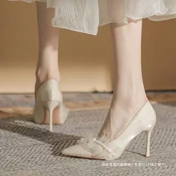 French high heels dress shoes bridesmaid shoes can usually be worn without tiring feet fairy style dating stiletto main wedding shoes 34