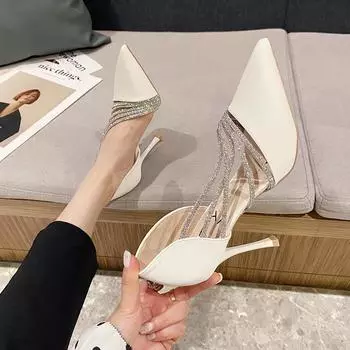 French high heels female design sense niche temperament socialite rhinestone fairy style Internet celebrity thin heel shallow mouth pointed shoes 34