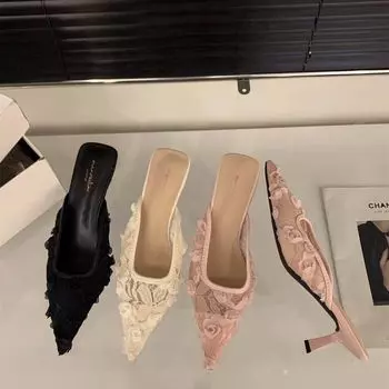 French high heels stiletto bag head half slippers fairy shoes wear 2025 new spring and summer temperament half support single shoes 35