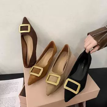 French high heels women s black work shoes temperament celebrity light mouth stiletto new pointed red wedding shoes autumn and winter 35 жёлтый