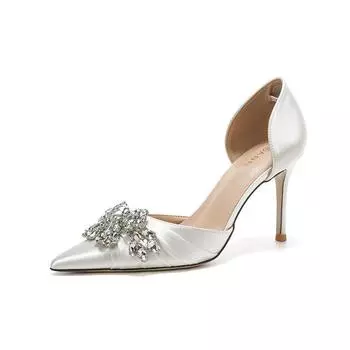 French High Heels Women s New Rhinestone White Wedding Bride Shoes Hollow Dress Single Shoes 33