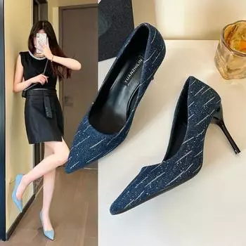 French High Heels Women s Spring New Shallow Mouth Work Shoes Pointed Thin Heels Women s Fashion Single Shoes 35