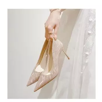 French high heels women s stiletto 2024 new Internet celebrity Hexiu wedding shoes dress bridesmaid shoes pointed shallow mouth single shoes 34 серебряный