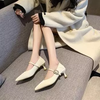French high heels women s stiletto spring 2024 new Korean version large size celebrity temperament pointed fashion shoes 35 чёрный
