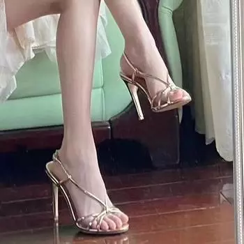 French high heels women s stiletto tide strap summer 2025 new hollow solid color open-toed fashion sandals 35