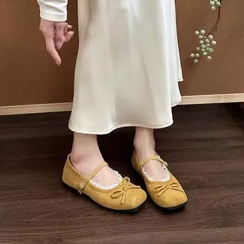 French inner height increase small single shoes women s 2025 spring and summer new models with skirts Mary Jane shoes gentle ballet single shoes 35 жёлтый