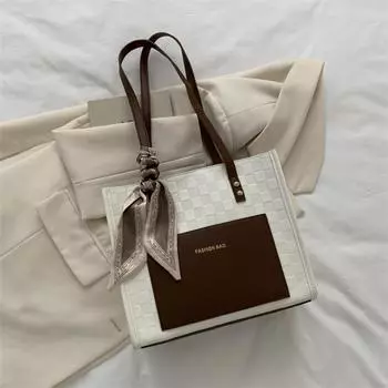 French Leather Tote Bag Casual Women Handbag Retro Shoulder Bag Ladies коричневый