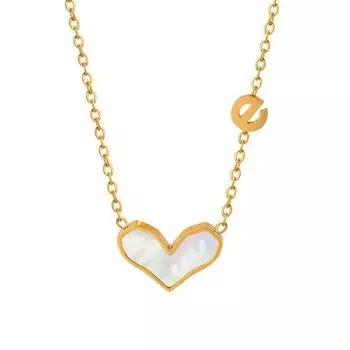 French Letter E Creative Love Pendant Necklace Women S Inlaid White Sea Shell Titanium Steel 18K Gold Collarbone Chain Versatile Jewelry