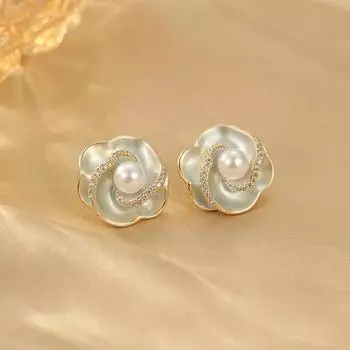 French light luxury flower earrings 925 silver needle niche design dripping oil geometric temperament high-end stud earrings ear jewelry 14k