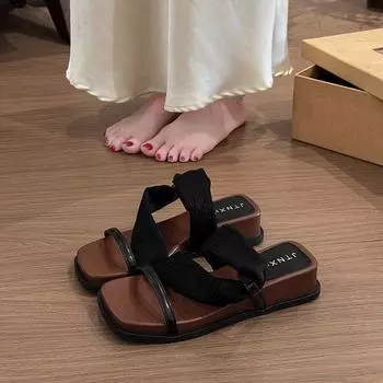 French low heel with skirt slippers women s summer wear 2025 new fashion fairy style sandals versatile temperament slippers 35