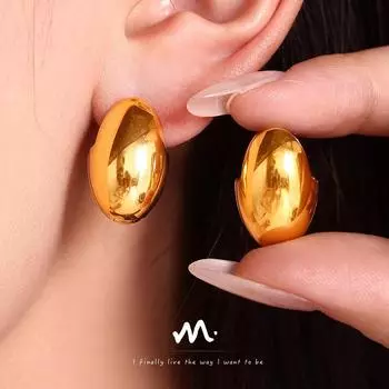 French Marka Egg-Shaped Titanium Steel Earrings – Unique Retro Design