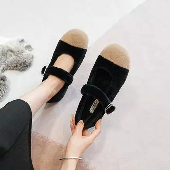 French Mary Jane Mao Mao shoes women s autumn and winter wear new soft sole one pedal large size Doudou single shoes women s shoes 33
