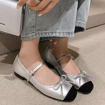 French Mary Jane shoes soft sole small bow light mouth single shoes women s 2024 new small leather shoes 35 бордовый