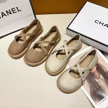 French Mary Jane Shoes Women s 2024 Autumn New Shallow Mouth Soft Sole Versatile Fairy Style with Skirt Flat Sole Shoes 35 хаки