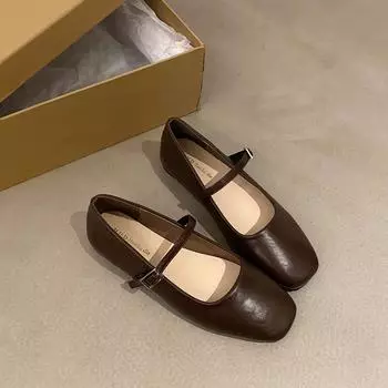 French Mary Jane women s shoes 2024 new autumn with skirt low heel small leather shoes flat single shoes shallow mouth evening shoes 35