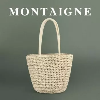 French Montaigne Classic All-Match Handmade Woven Bag Paper Straw Bag Shoulder Large Capacity Tote Bag Beige-Beige