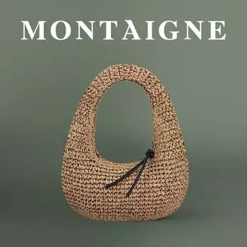 French Montaigne/Montian 2025 Straw Small Portable Straw Bag Vacation Ins Shoulder Handmade Bag Khaki-Khaki