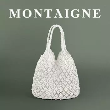 French Montaigne/Montian 2025 Summer White Shoulder Hollow Woven Bag String Bag Vacation Handbag Women s Bag White-White
