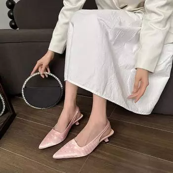 French niche bag head sandals fairy 2025 spring and summer pointed single shoes sequined cloth with high heels 34