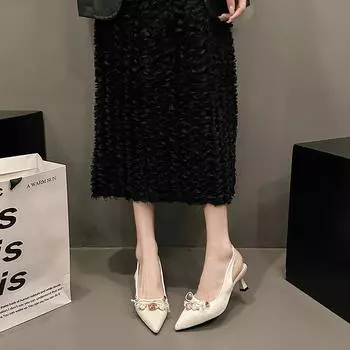 French Niche Fairy High Heels Flip-flops Women s Summer Chinese Pointed-toe Single Shoes 35 бежевый