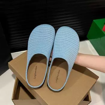 French niche hand-woven hollow breathable bag head half slippers women s summer wear Roman style thick-soled Muller shoes 35 чёрный