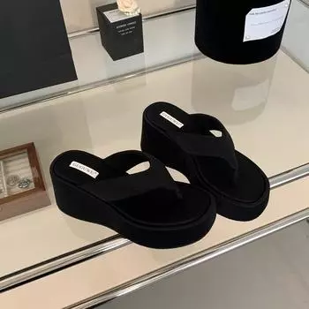 French niche seaside vacation toe flip-flops women s thick bottom summer muffin slope heel outside wearing beach cool slippers 35 белый