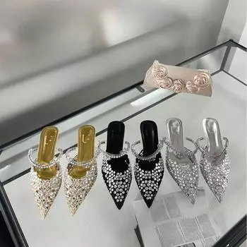 Французский нишевый темперамент сандалии с открытым носком и острым носком на высоком каблуке с блестками 35 серебряный