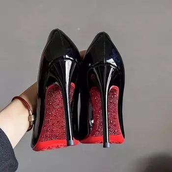 French pointed celebrity high heels fashion thin heels women s shoes red bottom rhinestone large size single shoes 2024 spring and autumn new 35