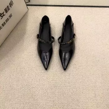 French pointed toe bag head sandals women s 2025 spring new metal chain one-word buckle with low heel light mouth single shoes 35 коричневый