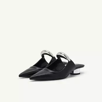 French pointed toe bag head slippers new pointed toe simple small slope heel cool slippers Muller shoes women s shoes spring and autumn high sense 35 чёрный