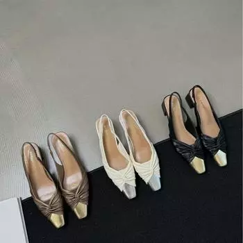 Французские Премиум Сумка Голова Сандалии Туфли Феи Кожа Высокий Каблук Вечерние Одиночные Туфли 35 коричневый