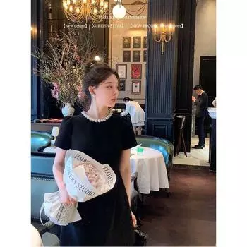 French Puff Sleeves Black Short Certificate Dress Black(Original-In Stock) XS