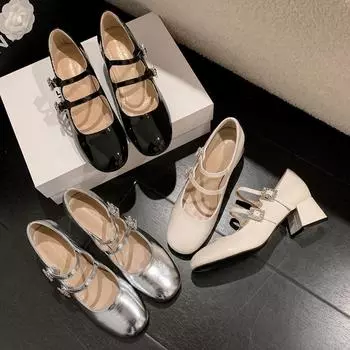 Французские туфли-лодочки женские на толстом каблуке 34 серебряный