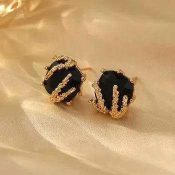 French Retro Asymmetric Wheat Ear Zircon Earrings Copper Plated Real Gold S925 Silver Needle Light Luxury Niche Women S Jewelry 18K