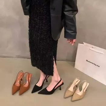 French retro brown suede bag head sandals fairy shoes 2024 new spring and summer pointed high heels single shoes 35 коричневый