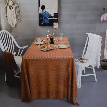 French Retro Jacquard Hollowed Out Lace Tablecloth Long Table and Round Table Cover Cloth Wedding Decoration Table Cloth 100x150cm оранжевый